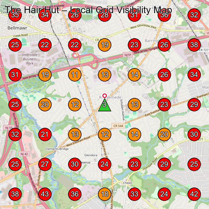 The Hair Hut GeoGrid visibility map for Woodworker in Barrington